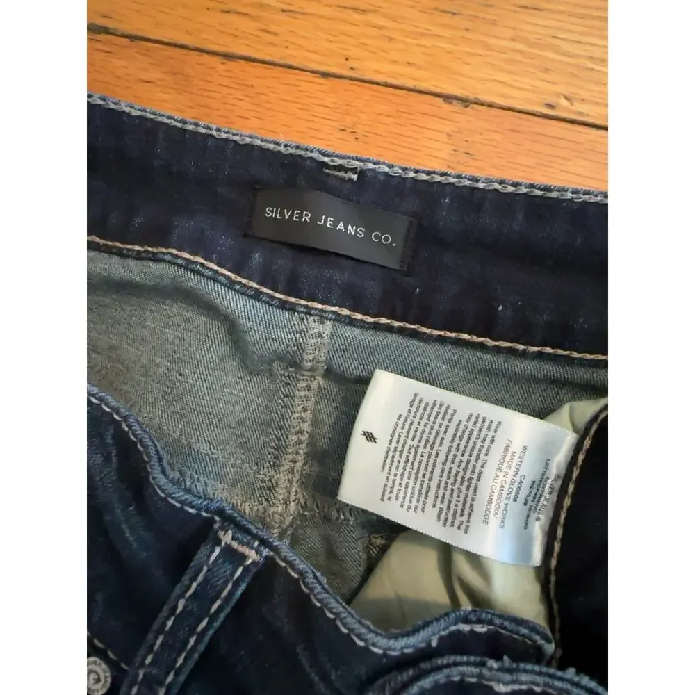 Silver Jeans Co Womens Dark Wash Straight Leg Stretch Jeans Size 27x31 Denim